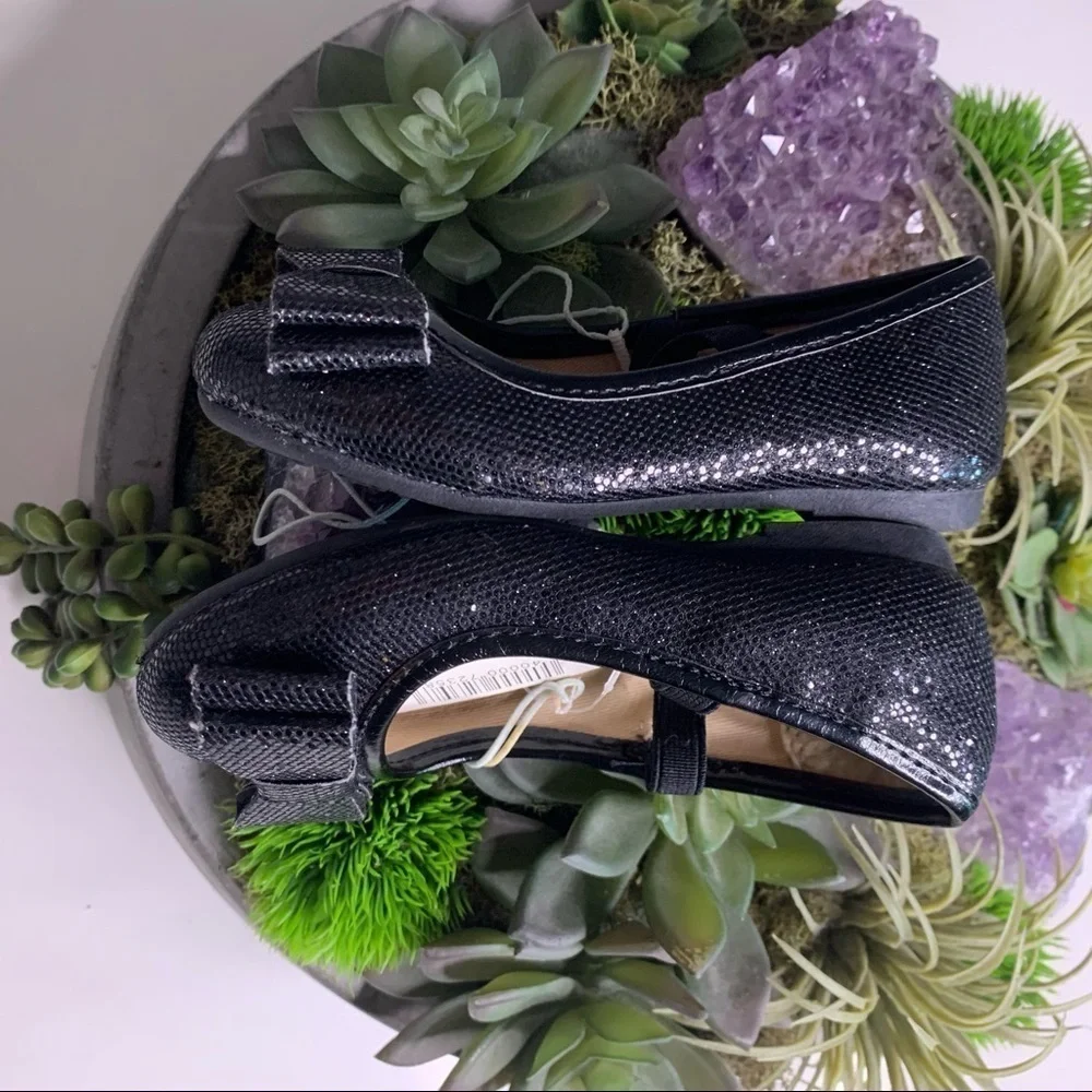the children’s place black shimmer bow ballet flat toddler shoes new w tags
